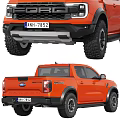 Orange Ford Ranger Pickup Truck With Off Road Tires Front Face And Rear Bed Design
