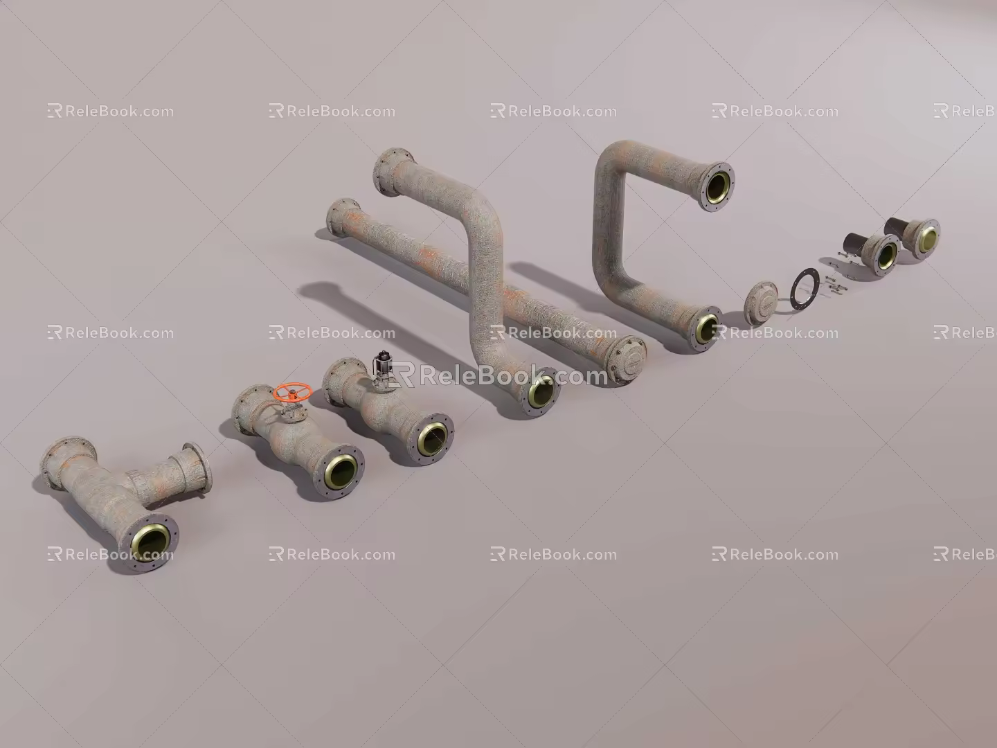 Pipe valve elbow flange assembly 3d model