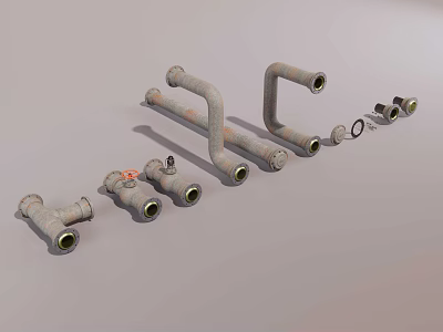 Industrial Pipe Fittings Collection With Elbows Tees Couplings And Flanges For Plumbing Systems 3d model