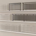 Various Design Metal Railings in White and Black Colors Displayed on Shelves