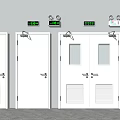 White Double And Single Fire Doors With Green Indicators And Emergency Panels 3d model