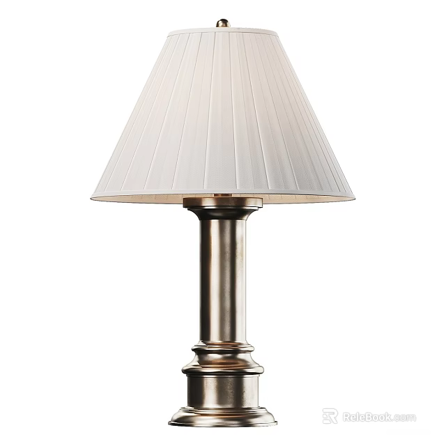 Elegant Table Lamp With Pleated White Fabric Shade And Brushed Metal Base 3d model 