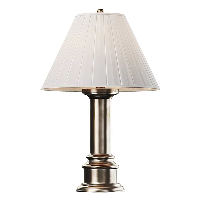 Elegant Table Lamp With Pleated White Fabric Shade And Brushed Metal Base 3d model