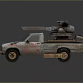 Worn Out Truck With Graffiti And Roof Mounted Mechanical Device In Post Apocalyptic Style