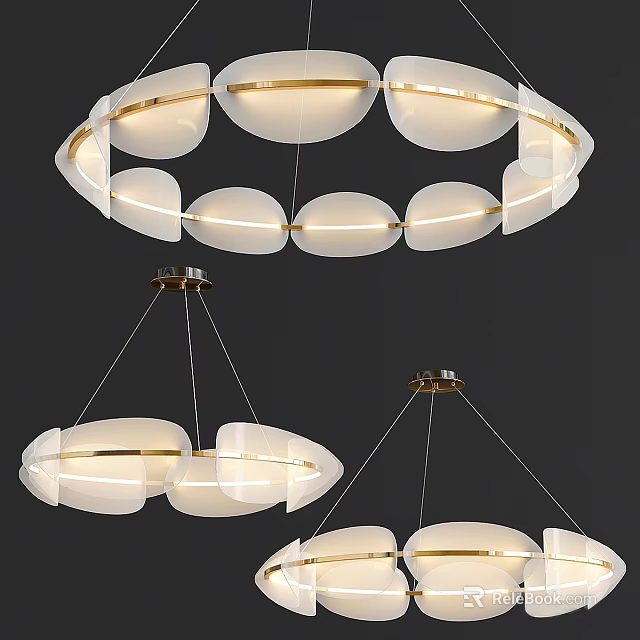 Modern Circular Chandeliers With White Shades And Gold Accents For Interior Lighting 3d model 