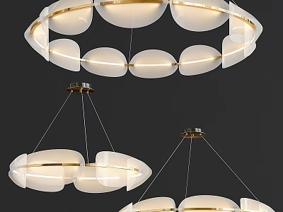Modern Circular Chandeliers With White Shades And Gold Accents For Interior Lighting 3d model