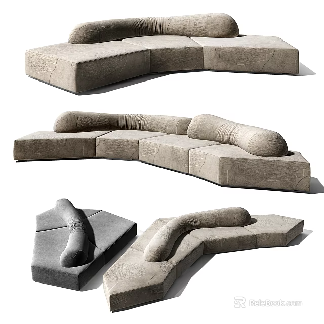 Modern Modular Sofa Set With Soft Cushions Neutral Tone And Adjustable Sections 3d model 