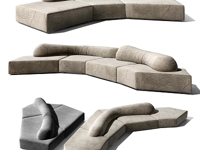 Modern Modular Sofa Set With Soft Cushions Neutral Tone And Adjustable Sections 3d model