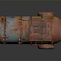 Rusty Vintage Industrial Wheeled Metal Tank With Orange Blue Patina And Handle