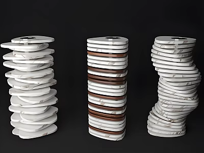 Decorative Stacked Disc Sculptures With White And Brown Marble Layers 3d model