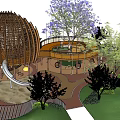 Fun Kids Play Area With Wooden Spherical Structure Slide Sandpit And Jacaranda Trees