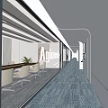 Modern Office Corridor With Glass Walls Agilemole Signage Carpet And Potted Plants