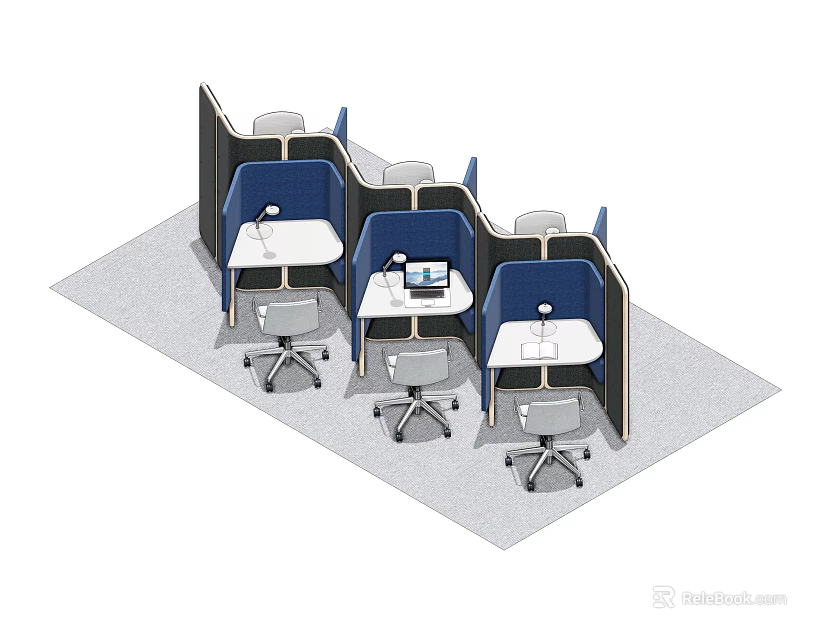 Modern Office Desk Cubicles Setup With Workstations Ergonomic Chairs And Dividers 3d model