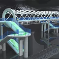 3D Decorative Bridge Design With Curved Pathways White Framework And Blue Green Patterns 3d model