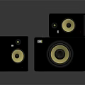 Black Home Audio Speakers With Yellow Cones And Multiple Compact Design Setup 3d model