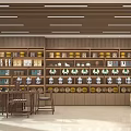 Modern Tobacco And Liquor Store Interior With Wooden Shelves Stocked Products Lighting And Table