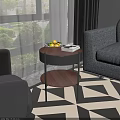 Walnut Two Tier Side Table with Fruit Bowl and Books in Living Room