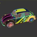 Vintage Beetle Style Car In Yellow And Black With MON Lettering Design