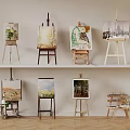 Art Studio Display Featuring Multiple Easels Various Paintings And Art Supplies 3d model