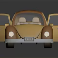 Vintage Yellow Beetle Style Toy Car With Open Doors And Brown Roof Details