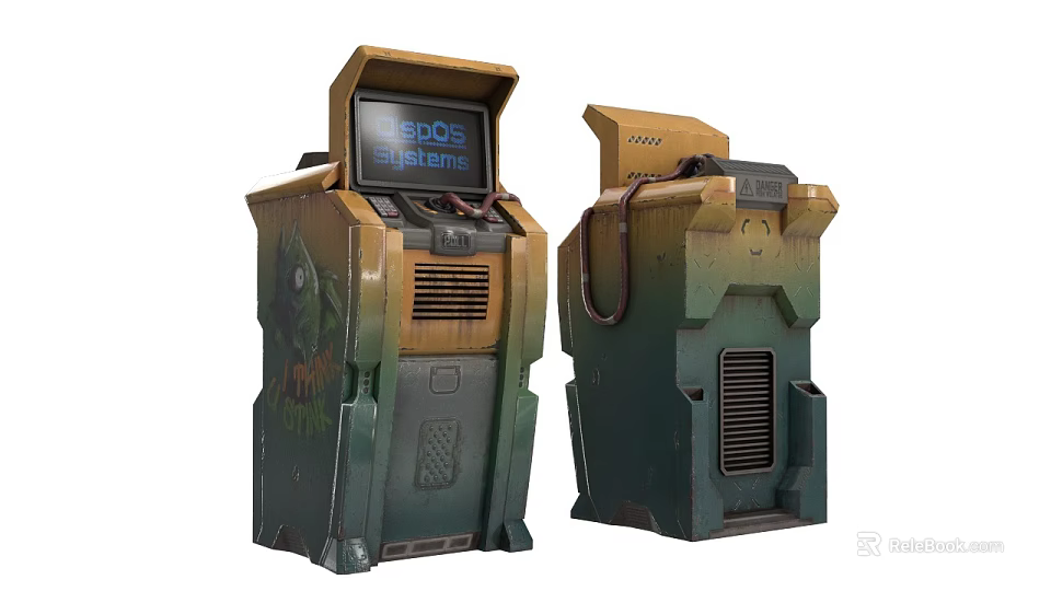 Retro Vintage Arcade Machines Classic Gaming Entertainment Appliances With Brown Green Design 3d model 