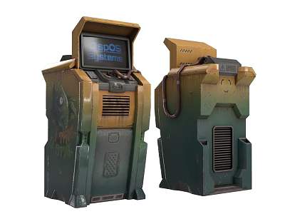 Retro Vintage Arcade Machines Classic Gaming Entertainment Appliances With Brown Green Design 3d model