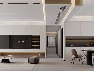 Modern Minimalist Living Dining Room Interior With Sofa Dining Table And Wall Lighting 3d model