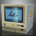 Vintage Electronic Computer Screen Displaying Hello Text With Smiley Sticker And Decorative Decals