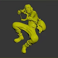 Biological Character With Green Weapon And Yellow Outfit In Dynamic Jumping Pose