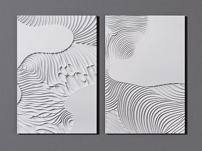 Minimalist White Textured Wall Art Set of Two With Wavy Lines And Geometric Shapes 3d model