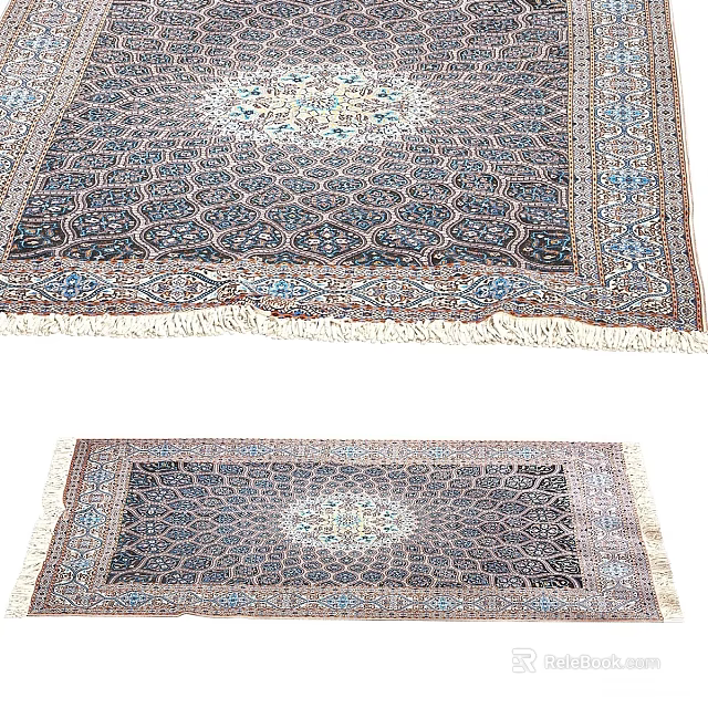 Square Rug With Traditional Intricate Patterns And Fringe Edges For Home Decor 3d model 