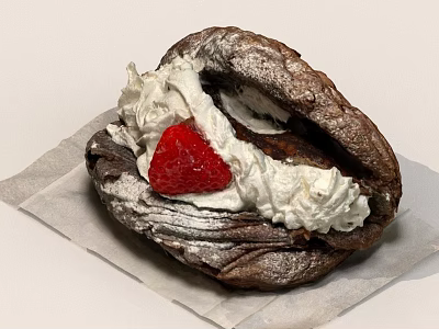 Delicious Chocolate Pastry Filled With Whipped Cream And Fresh Strawberry 3d model