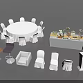 Elegant Banquet Hall Interior with Round Table Chairs Buffet Table Sofa and Podium 3d model