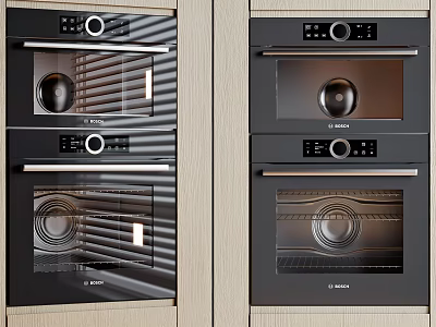 Modern Kitchen Essential Appliances Featuring Built in Double Ovens With Cabinet Integration 3d model