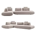 Modern Beige Linen Multi seater Sofa With Modular Design And Comfortable Pillows 3d model