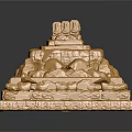 Golden Multi Tiered Architectural Structure With Pyramidal Design Intricate Carvings And Decorative Top
