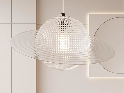 Modern Spherical Glass Pendant Light With Textured Shade And Ring Decor In Minimalist Interior 3d model
