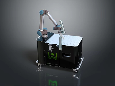 Futuristic Robotic Arm Game Movie Character With Black Body Silver Arm And Green Logo 3d model