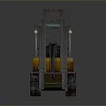 Yellow Industrial Forklift With Long Metal Forks And Driver Cabin