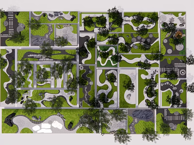 Traditional Karesansui Dry Landscape Garden Design With Stones Moss And Sand Patterns 3d model