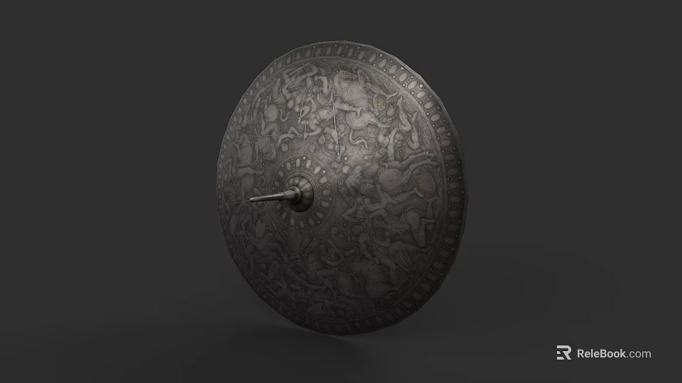 Ancient Metal Shield With Intricate Mythical Creature Carvings As Historical Weapon 3d model 