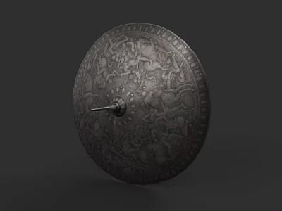Ancient Metal Shield With Intricate Mythical Creature Carvings As Historical Weapon 3d model