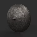 Ancient Metal Shield With Intricate Mythical Creature Carvings As Historical Weapon