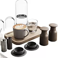 Minimalist Modern Decorative Ornament Set With Glass Bottle Coffee Cup Wooden Tray And Storage Jars