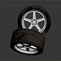 Worn Car Tires With Silver Alloy Wheels And Tread Patterns 3d model