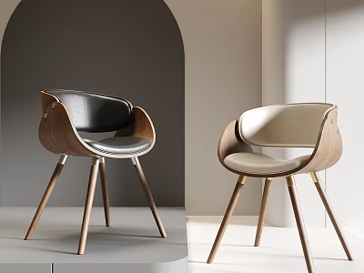 Modern Accent Chair With Wooden Frame And Leather Seat In Black And Beige Design 3d model