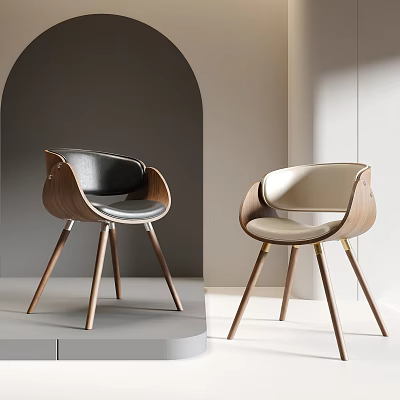 Modern Accent Chair With Wooden Frame And Leather Seat In Black And Beige Design 3d model
