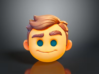 3D Cartoon Male Head With Brown Hair Blue Eyes And Smiling Expression 3d model