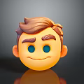 3D Cartoon Male Head With Brown Hair Blue Eyes And Smiling Expression