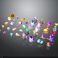 Colorful Cartoon Style Scene Components With Stars Shells Mushrooms Gems For Games And Toys